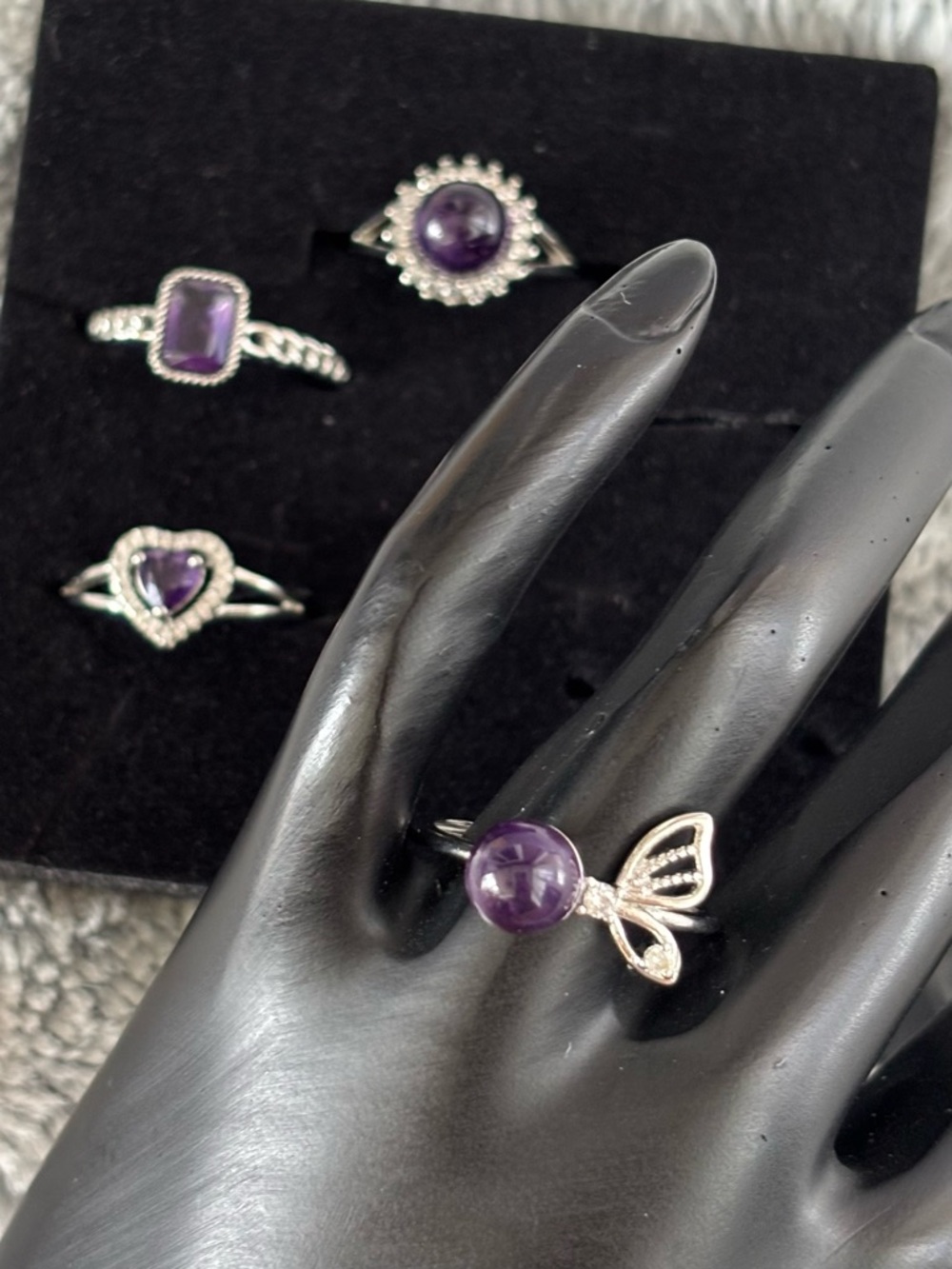 Amethyst set of 4 silver plated rings - Picture 3 of 9